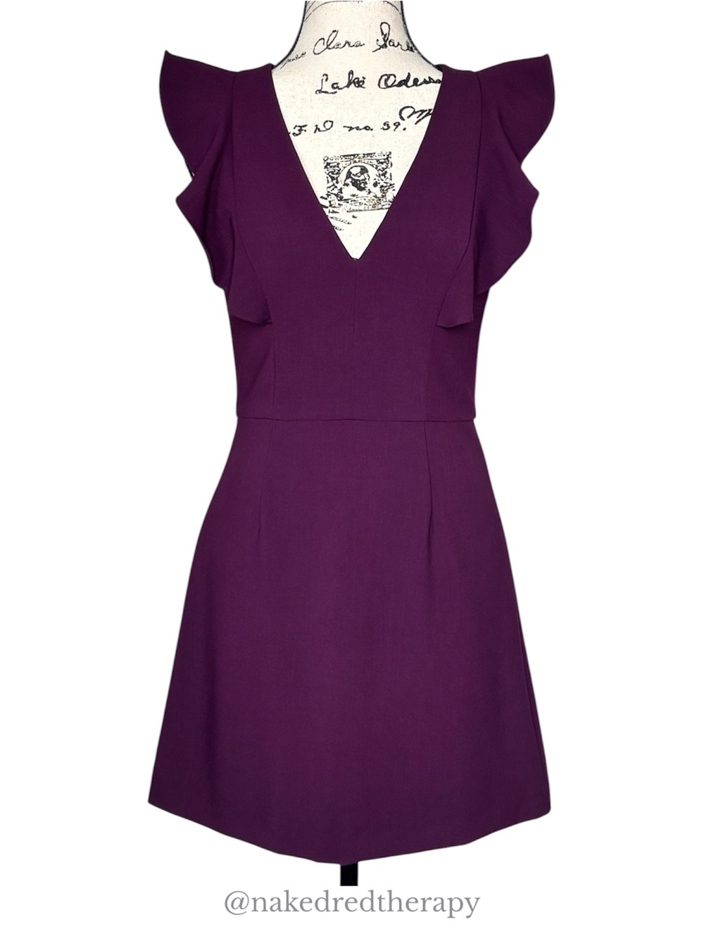 NWT - French Connection V-Neck Ruffle Sleeves Plum Mini Dress | Women Size 4